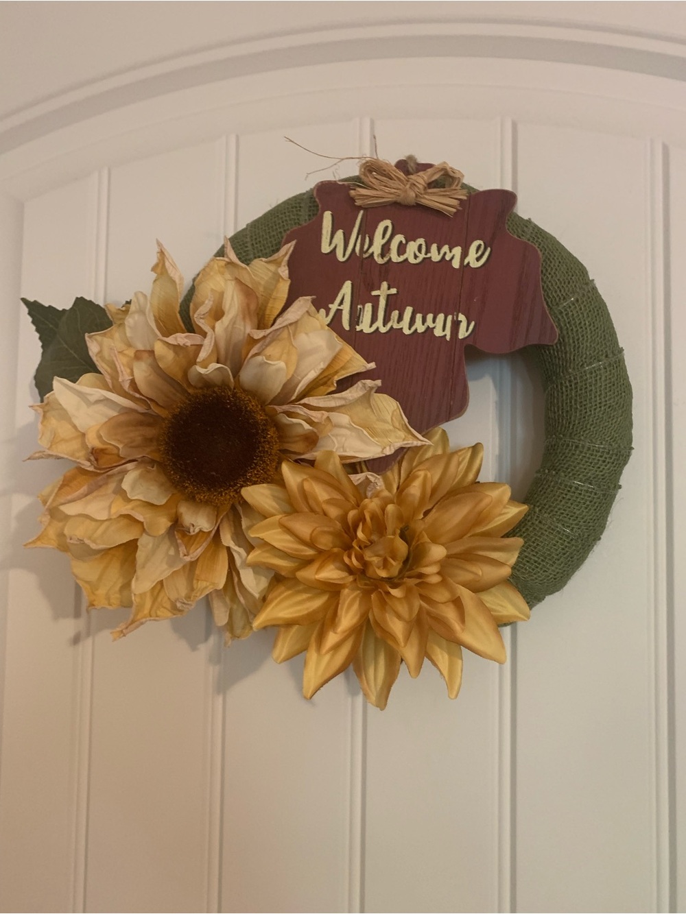 Autumn Sunflower Wreath with Green Burlap Base
